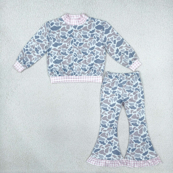 RTS GLP3737 toddler girl clothes camouflage print long sleeve flare pants outfit