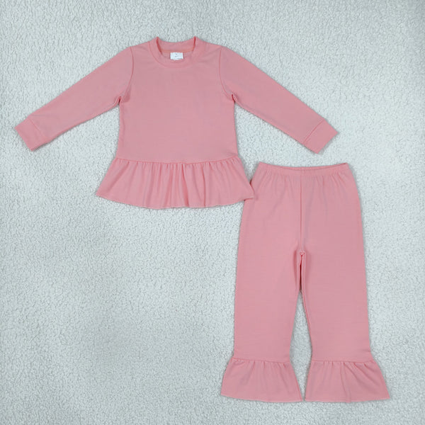 RTS GLP3746 toddler girl clothes solid ruffle long sleeve outfit