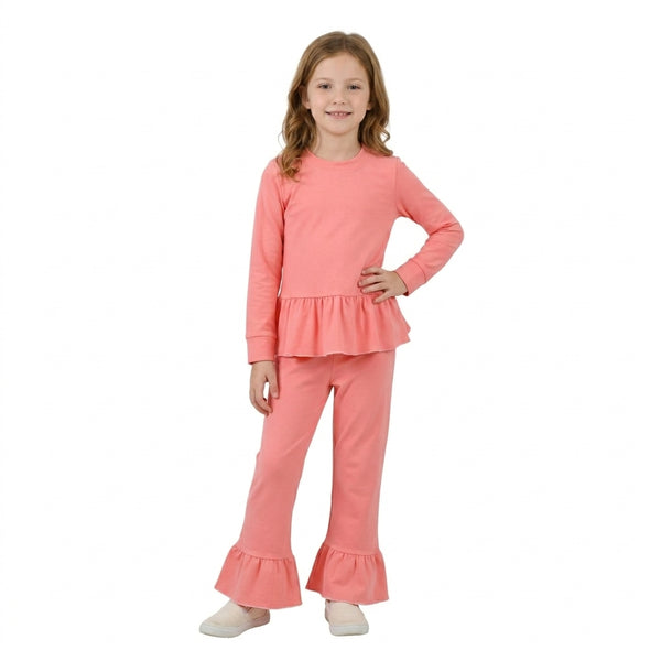 RTS GLP3746 toddler girl clothes solid ruffle long sleeve outfit