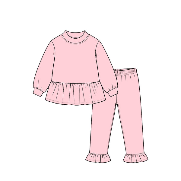 MOQ 5 pcs pre-order Each Color Solid Color Cotton Ruffles Girls Set-2026.8.21