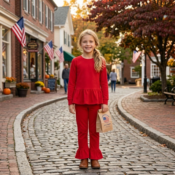 RTS GLP3749 toddler girl clothes solid long sleeve ruffle outfit