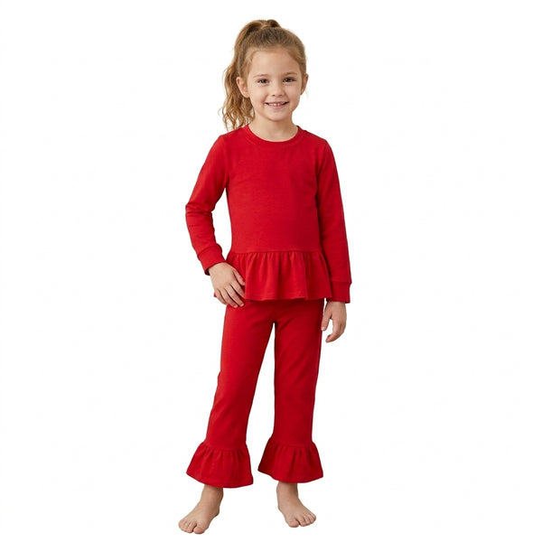 RTS GLP3749 toddler girl clothes solid long sleeve ruffle outfit