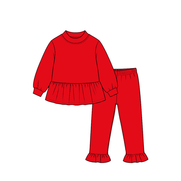 MOQ 5 pcs pre-order Each Color Solid Color Cotton Ruffles Girls Set-2026.8.21