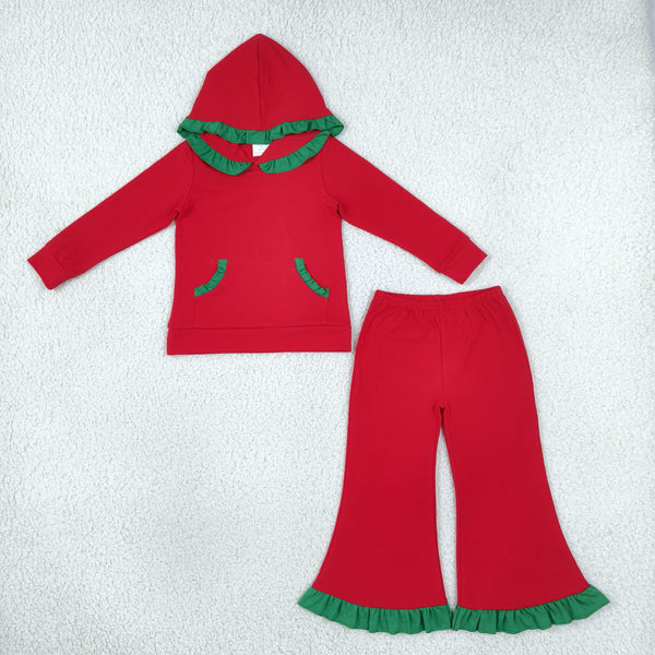 RTS Matching clothing kids Christmas red green ruffle hooded clothes-2026.10.27