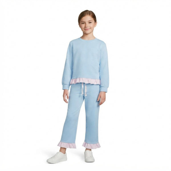 RTS GLP3753 toddler girl clothes solid light blue long sleeve pant outfit