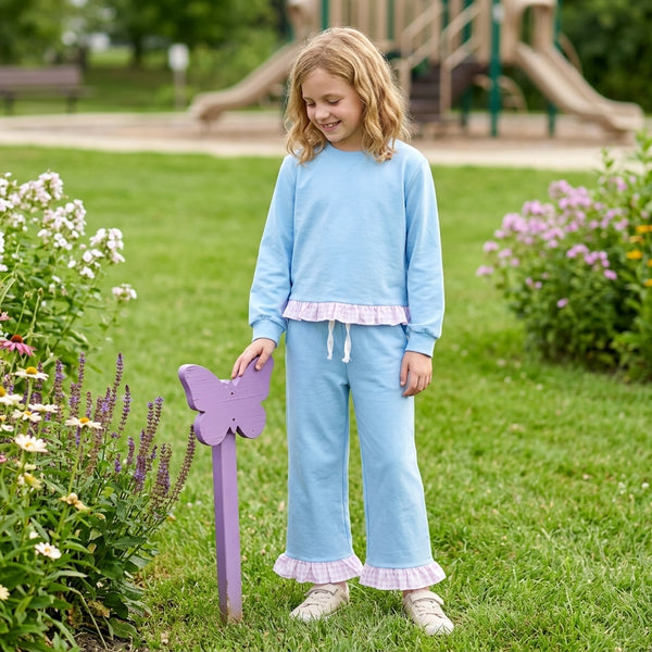 RTS GLP3753 toddler girl clothes solid light blue long sleeve pant outfit