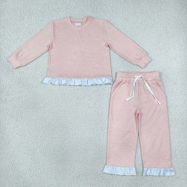 RTS GLP3754 toddler girl clothes cotton solid pink long sleeve ruffle outfit winter clothes