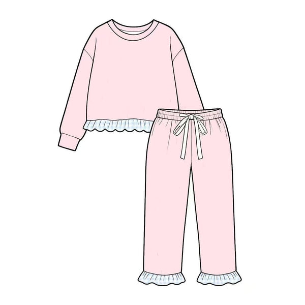 MOQ 5 pcs pre-order Each Color Solid Color Cotton Ruffles Girls Set-2026.8.24
