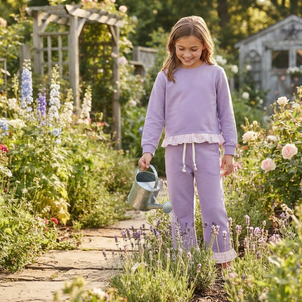 RTS GLP3755 toddler girl clothes solid lavender long sleeve flare pants outfit