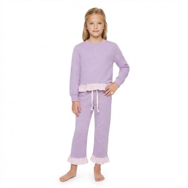 RTS GLP3755 toddler girl clothes solid lavender long sleeve flare pants outfit
