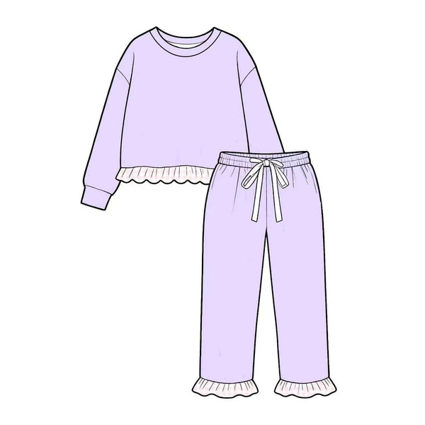 MOQ 5 pcs pre-order Each Color Solid Color Cotton Ruffles Girls Set-2026.8.24