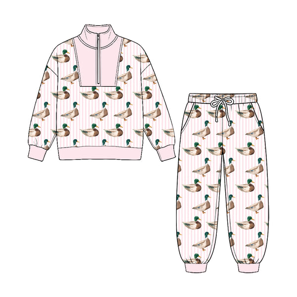 MOQ：5pcs GLP3756 pre-order  toddler girl clothes mallard ducks girl winter zipper set 2026.8.25