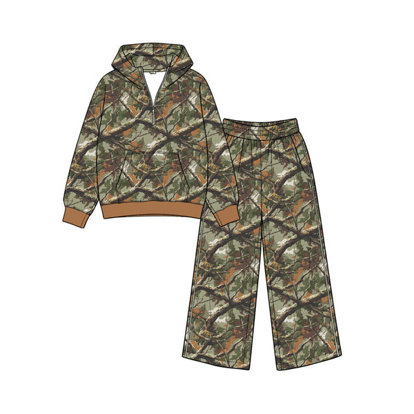 Preorder MOQ 5 pcs Each Style Hunting Leaves Hoodie Girls Set-2026.8.26