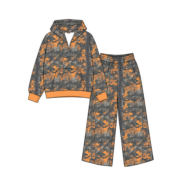 Preorder MOQ 5 pcs Each Style Hunting Leaves Hoodie Girls Set-2026.8.26