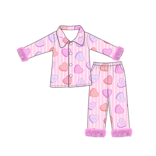 Preorder MOQ 5 pcs Each Style Valentine's Love Stripe Pink Purple Kids Matching Clothes-2026.8.27