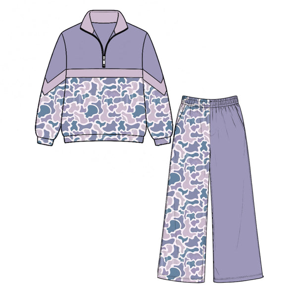 MOQ:5 pcs pre-order Each Style Hunting Camo Kids Zipper Pullover Girls Set-2026.8.28