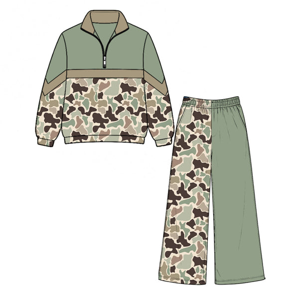 MOQ:5 pcs pre-order Each Style Hunting Camo Kids Zipper Pullover Girls Set-2026.8.28