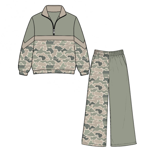 MOQ:5 pcs pre-order Each Style Hunting Camo Kids Zipper Pullover Girls Set-2026.8.28
