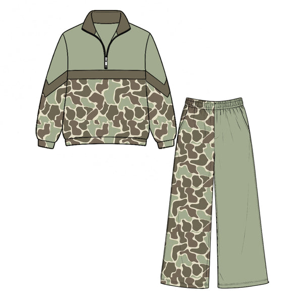 MOQ:5 pcs pre-order Each Style Hunting Camo Kids Zipper Pullover Girls Set-2026.8.28
