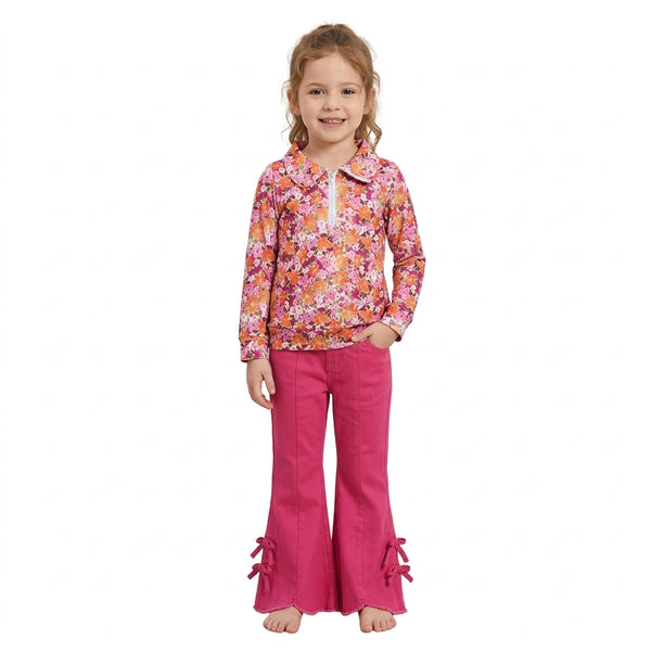 RTS GLP3854 baby girl clothes floral print long sleeve bow flare pant outfit winter set
