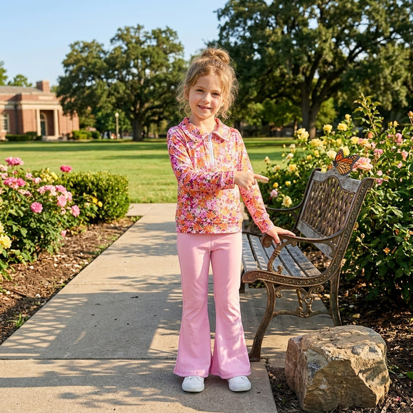RTS GLP3856 baby girl clothes floral print long sleeve flare pant outfit winter clothes set