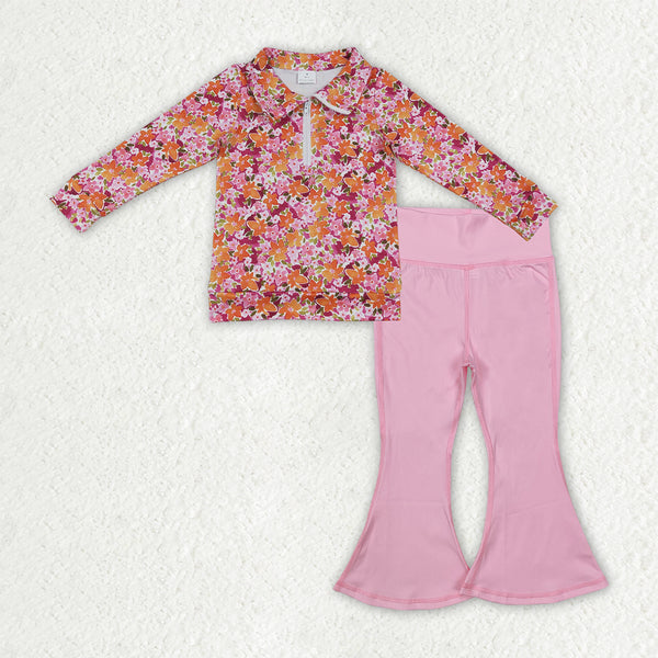 RTS GLP3856 baby girl clothes floral print long sleeve flare pant outfit winter clothes set