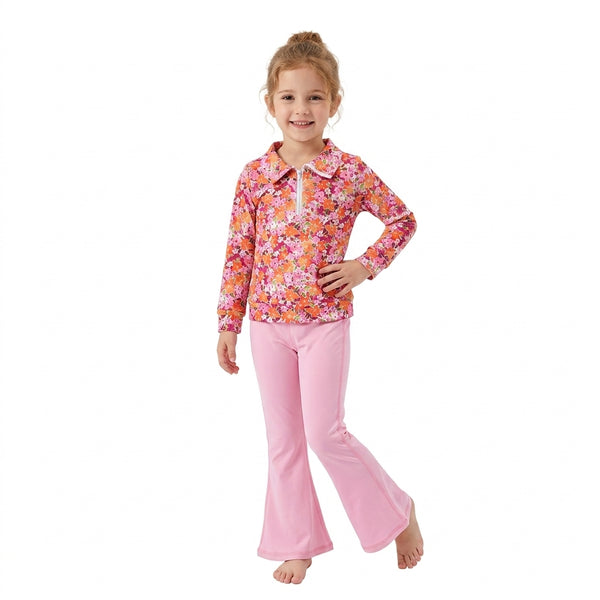 RTS GLP3856 baby girl clothes floral print long sleeve flare pant outfit winter clothes set