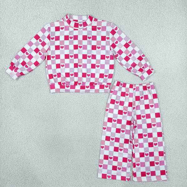 RTS GLP3867 toddler girl clothes heart checkered print long sleeve flare pants outfit