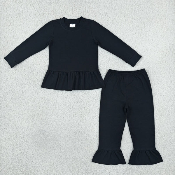 RTS GLP3885 toddler girl clothes solid black long sleeve ruffle pants outfit