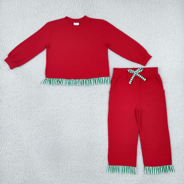 RTS GLP3916 toddler girl clothes cotton solid red long sleeve fringe outfit christmas clothes