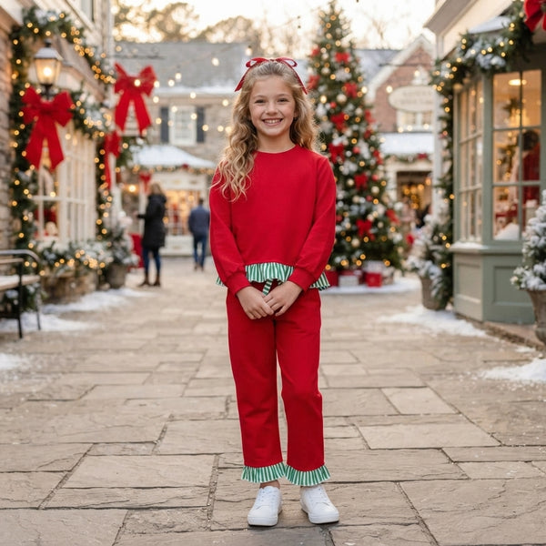 RTS GLP3916 toddler girl clothes cotton solid red long sleeve fringe outfit christmas clothes