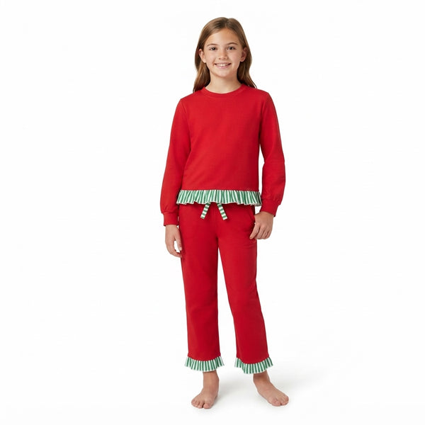 RTS GLP3916 toddler girl clothes cotton solid red long sleeve fringe outfit christmas clothes