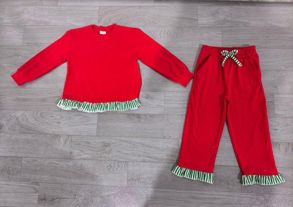 No MOQ pre-order Each Color Stripe Ruffles Christmas Girls Set-real pic 2026.9.19