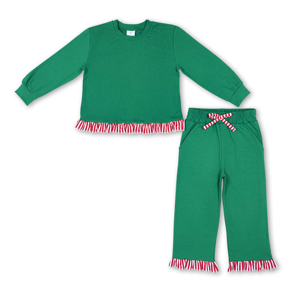 RTS GLP3917 baby girl clothes green cotton long sleeve pant outfit winter clothing set