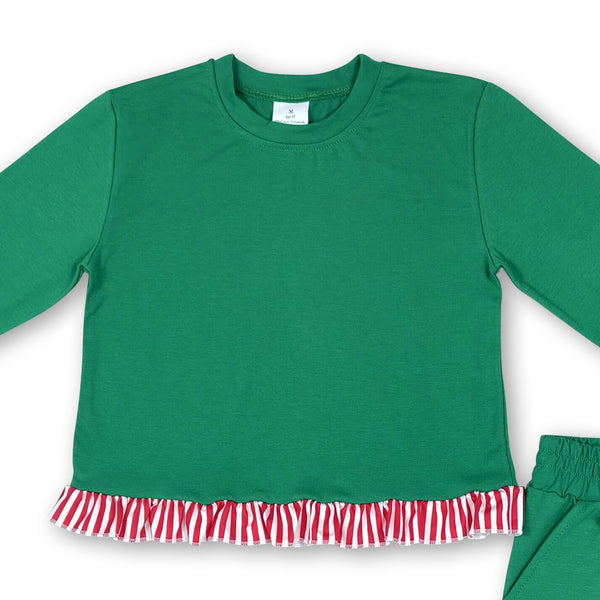 RTS GLP3917 baby girl clothes green cotton long sleeve pant outfit winter clothing set