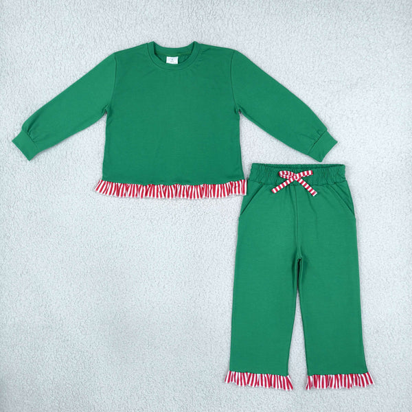 RTS GLP3917 baby girl clothes green cotton long sleeve pant outfit winter clothing set