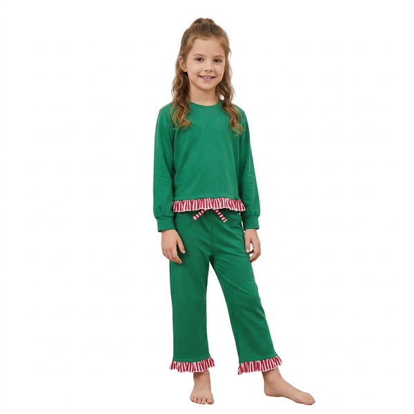 RTS GLP3917 baby girl clothes green cotton long sleeve pant outfit winter clothing set