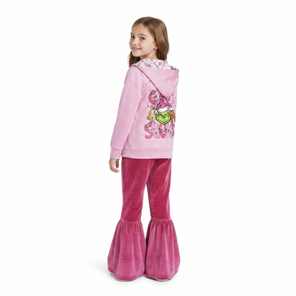 RTS GLP3953 baby girl clothes cartoon print long sleeve hooded top flare pant bundle outfit