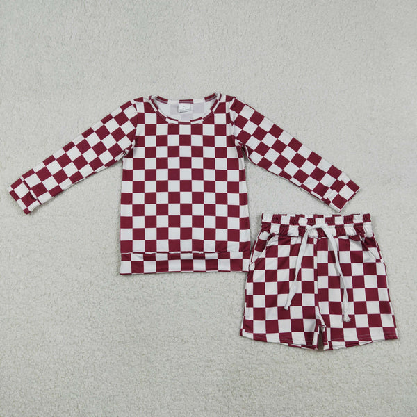 GLS0053 RTS toddler girl clothes red gingham girl summer set shorts outfit
