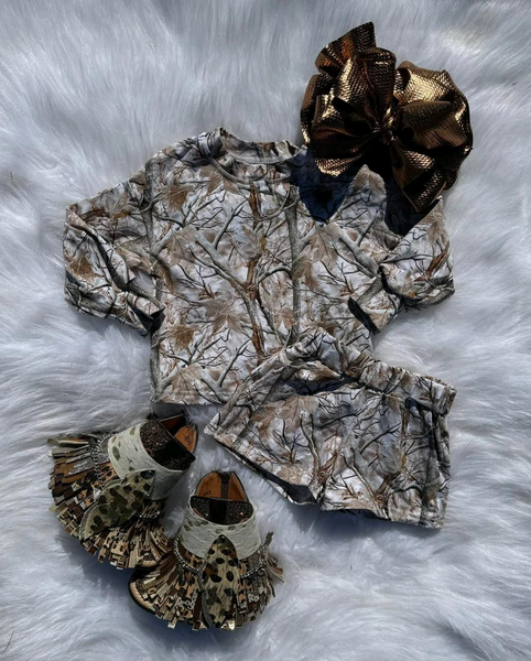 GLS0063 RTS  toddler girl clothes leaves girl winter set hunting clothes