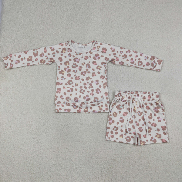 GLS0093 RTS  kids girl winter clothes leopard girl winter shorts set