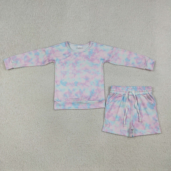 GLS0094 RTS  kids girl winter clothes tie dye girl winter shorts set