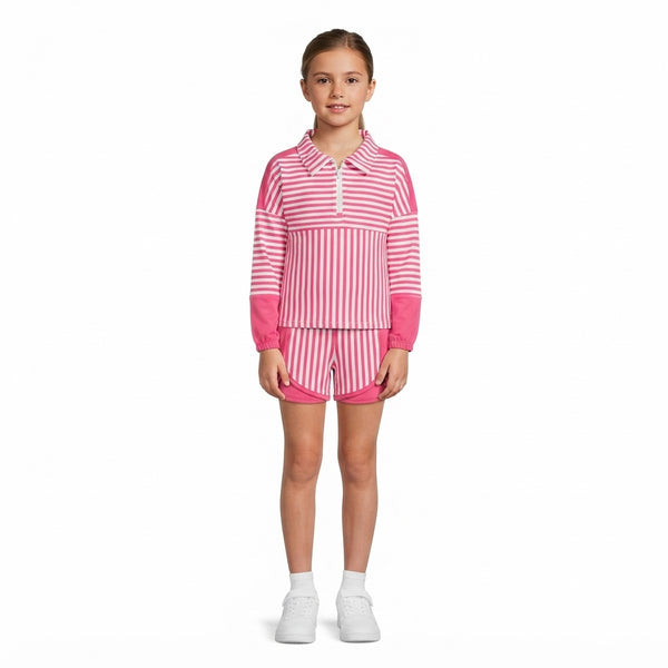 RTS GLS0106 toddler girl yoga clothes red stripe long sleeve shorts outfit