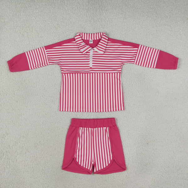 RTS GLS0106 toddler girl yoga clothes red stripe long sleeve shorts outfit
