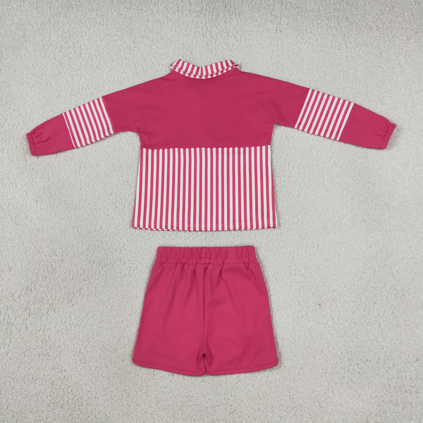 RTS GLS0106 toddler girl yoga clothes red stripe long sleeve shorts outfit
