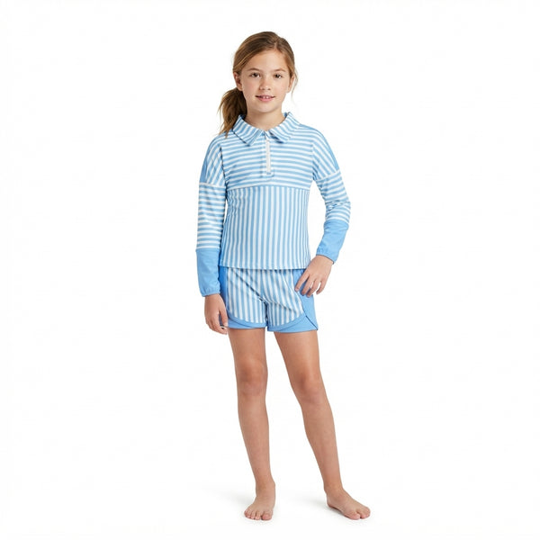 RTS GLS0107 baby girl clothes stripe color block print long sleeve top yoga short outfit