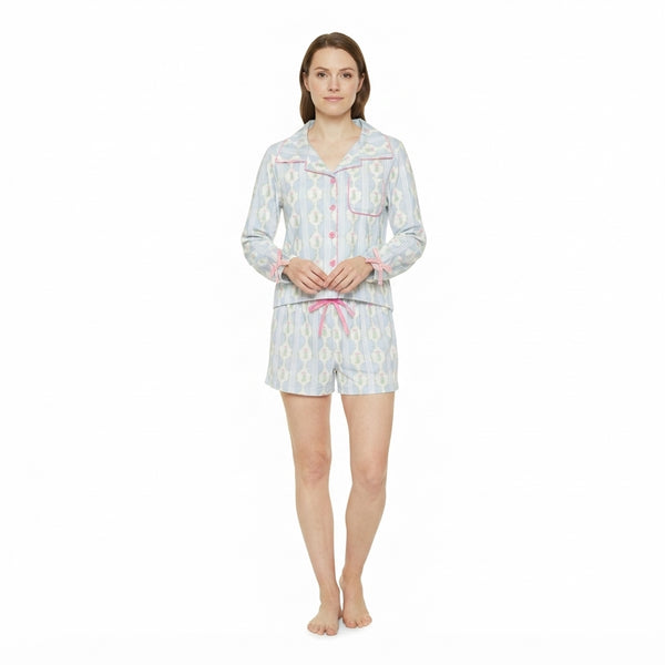 RTS GLS0114 women clothes geometric print long sleeve shorts outfit Women pajamas set