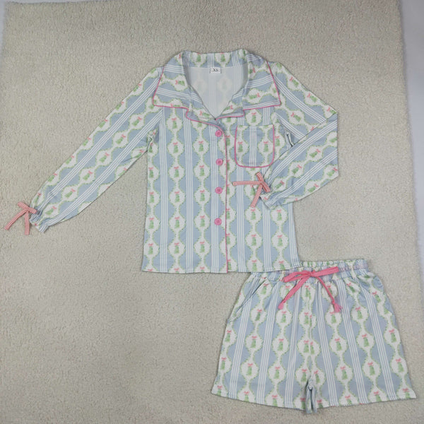 RTS GLS0114 women clothes geometric print long sleeve shorts outfit Women pajamas set