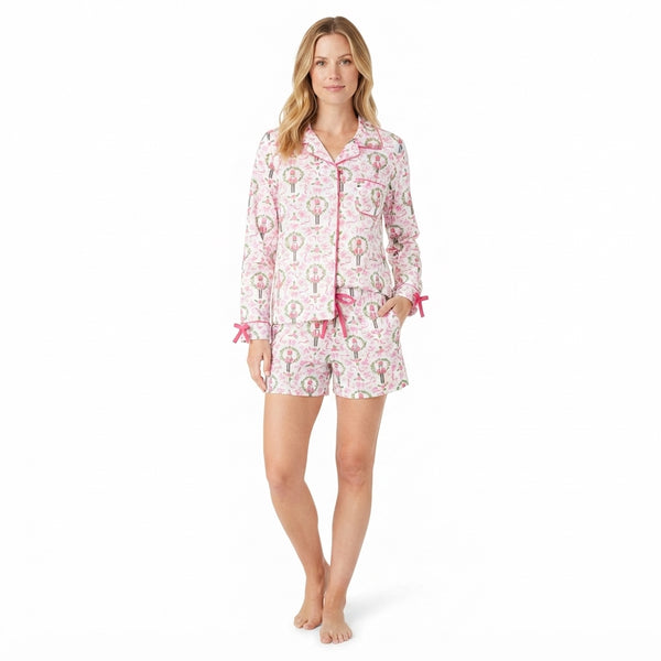 RTS GLS0117 women clothes wreath floral print long sleeve top short pant outfit