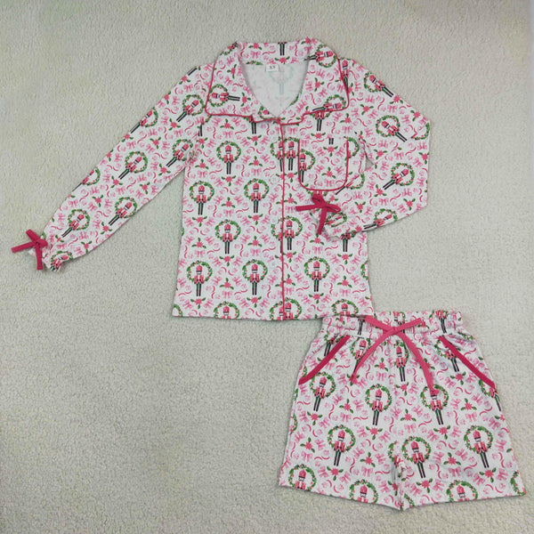 RTS GLS0117 women clothes wreath floral print long sleeve top short pant outfit